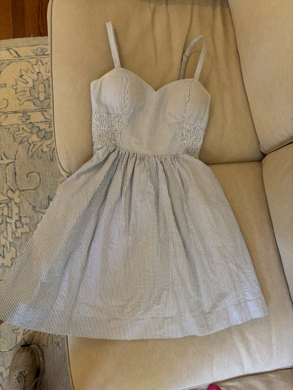 Lilly Pulitzer Blue & White Striped Seersucker Sundress with Smocked Waist